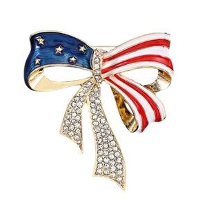 American Flag Bow Brooch – Patriotic Red White & Blue Enamel Pin
C3